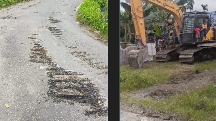 Miris! Excavator Melintas di Aspal, Jalan Jadi Rusak dan Terkelupas