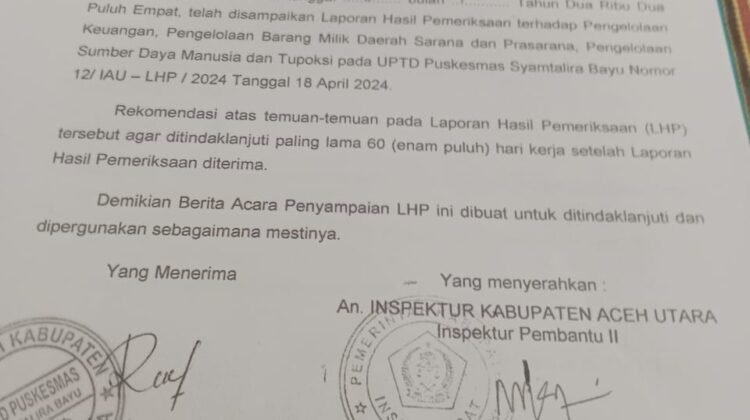 Temuan Inspektorat Aceh Utara, Indarwati Terbukti Langgar Disipliner