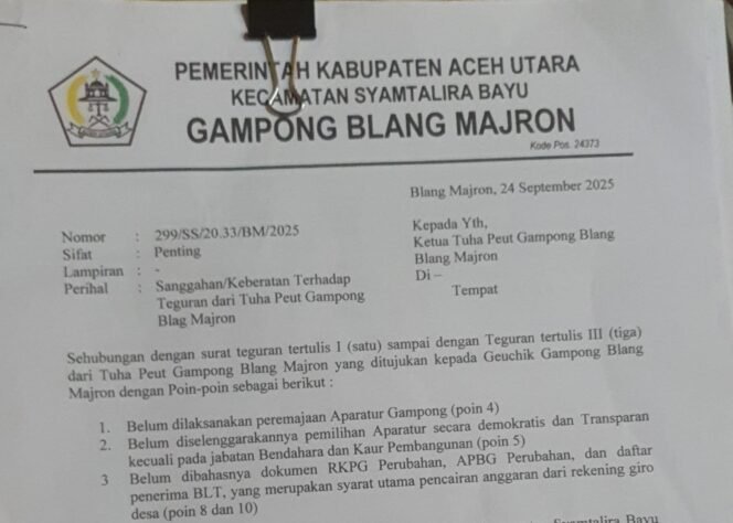 
					Surat Sanggahan Pakai Stempel Misterius, Geuchik Nonaktif Blang Majron Diduga Lakukan Pemalsuan