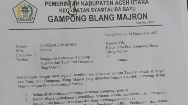 Surat Sanggahan Pakai Stempel Misterius, Geuchik Nonaktif Blang Majron Diduga Lakukan Pemalsuan