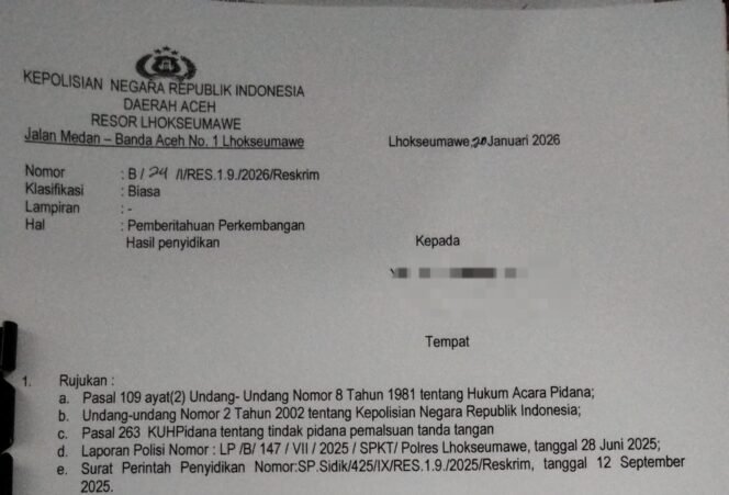 
					Dugaan Pemalsuan Dokumen BLT 2024 di Blang Majron Mandek, Ketua YARA Lhokseumawe Desak Kepastian Hukum