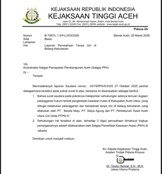 
					Diduga Operasi Tanpa Izin di Kawasan Hutan Aceh Utara, Tiga Perusahaan Disorot!