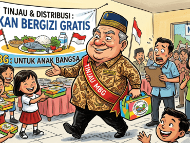 Ilustrasi pejabat meninjau program makan berigizi gratis (MBG). (harianpaparazzi.com/AI)