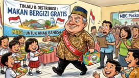 Ilustrasi pejabat meninjau program makan berigizi gratis (MBG). (harianpaparazzi.com/AI)