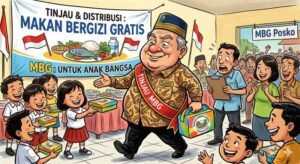 Ilustrasi pejabat meninjau program makan berigizi gratis (MBG). (harianpaparazzi.com/AI)