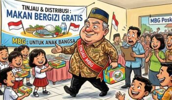 Ilustrasi pejabat meninjau program makan berigizi gratis (MBG). (harianpaparazzi.com/AI)