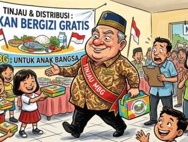 Ilustrasi pejabat meninjau program makan berigizi gratis (MBG). (harianpaparazzi.com/AI)