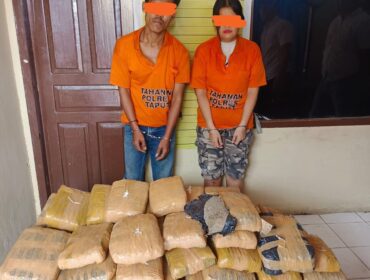 Kedua tersangka dengan barang bukti ganja diamankan, sementara salah seorang tersangka RHH dirawat di rumah sakit Tarutung.(harianpaparazzi.com/Humas Polres Taput)