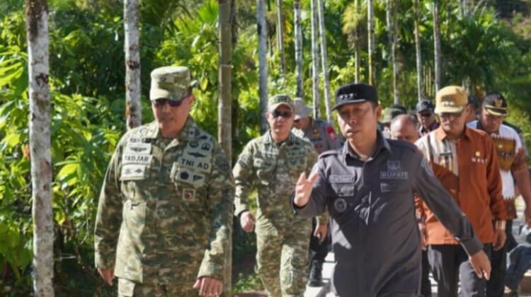 Brigjen TNI Fadjar Tjahyono bersama Bupati Taput Jonius TP Hutabarat dalam kunjungan lapangan. (Kominfo Taput)