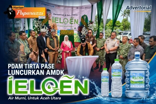 Bupati Aceh Utara Ismail A. Jalil atau yang akrab disapa Ayah Wa menandatangani prasasti peresmian pabrik Air Minum Dalam Kemasan (AMDK) “Ie Loen” milik PDAM Tirta Pase di Gampong Meunasah Reudeup, Kecamatan Lhoksukon, Selasa (20/10/2026).